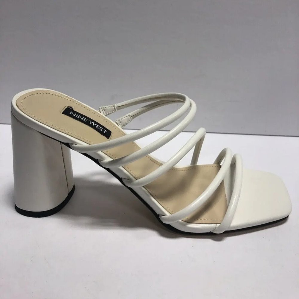 Nine West Women’s Girlie, White Heeled Sandals, Size 7.5M